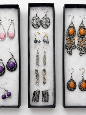 ✨ Lot of 10 Pairs Boho & Statement Earrings - Silver